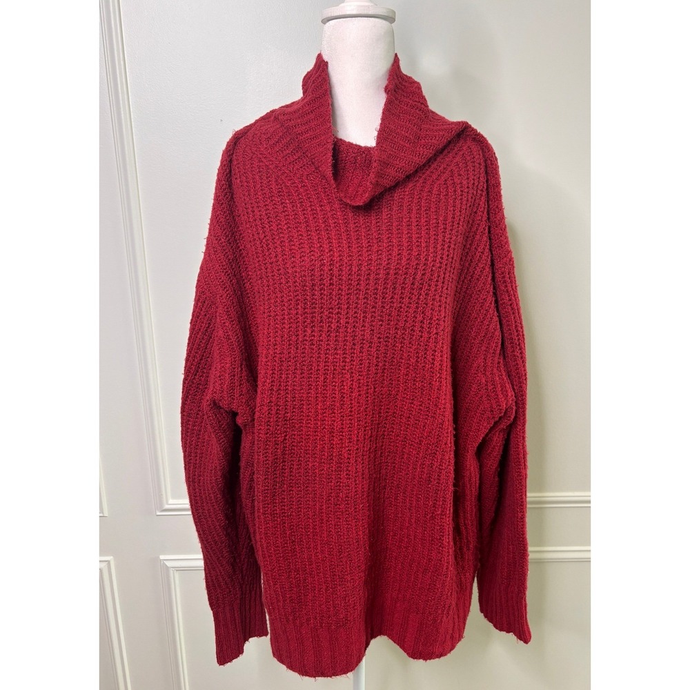 American Eagle Oversized Cowl Neck Sweater Red Ribbed Knit Slouchy Women's‎ M